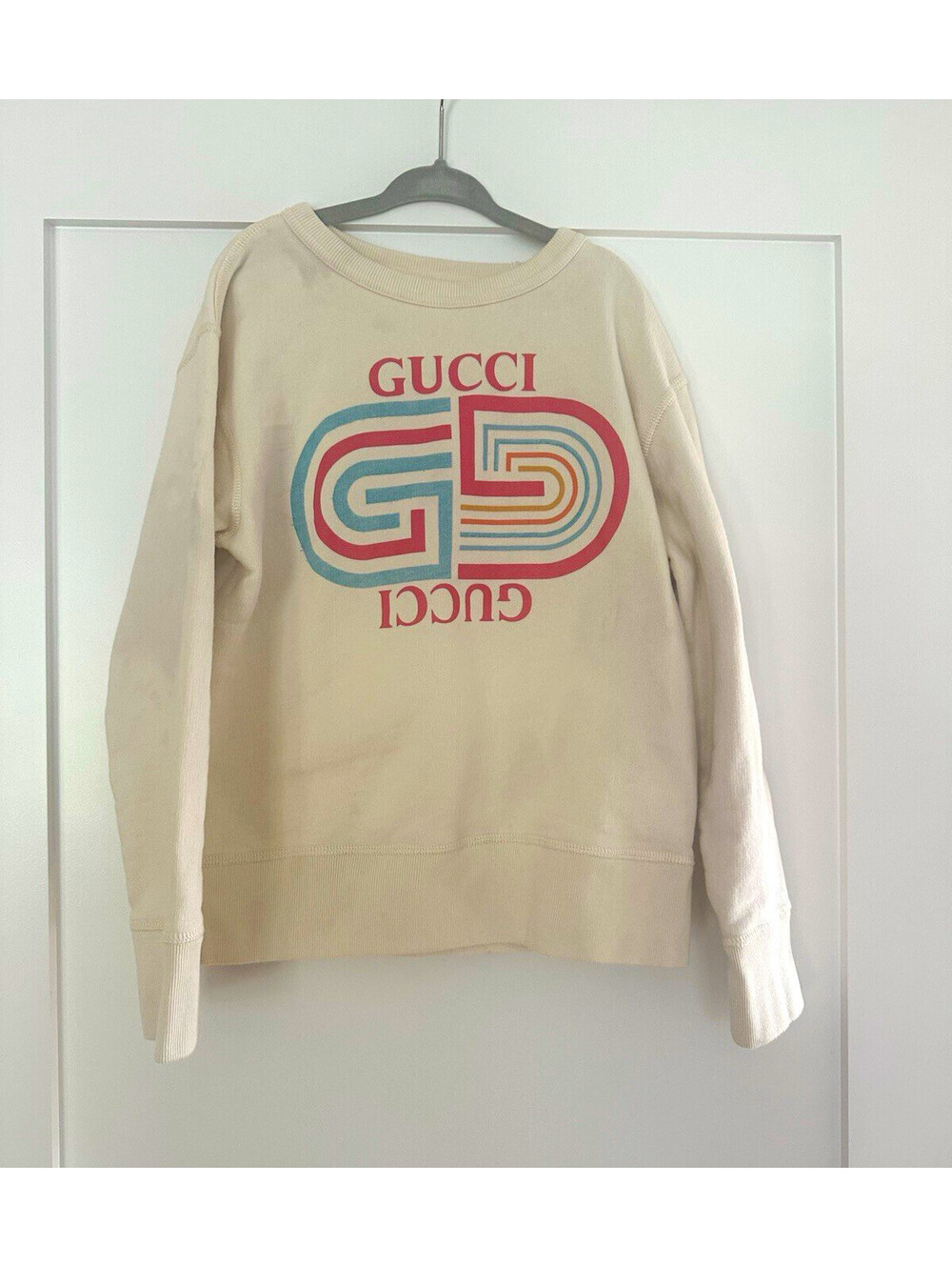 Gucci Beige Logo Crewneck Sweatshirt Long Sleeve Cotton Kid/Teen Size 8